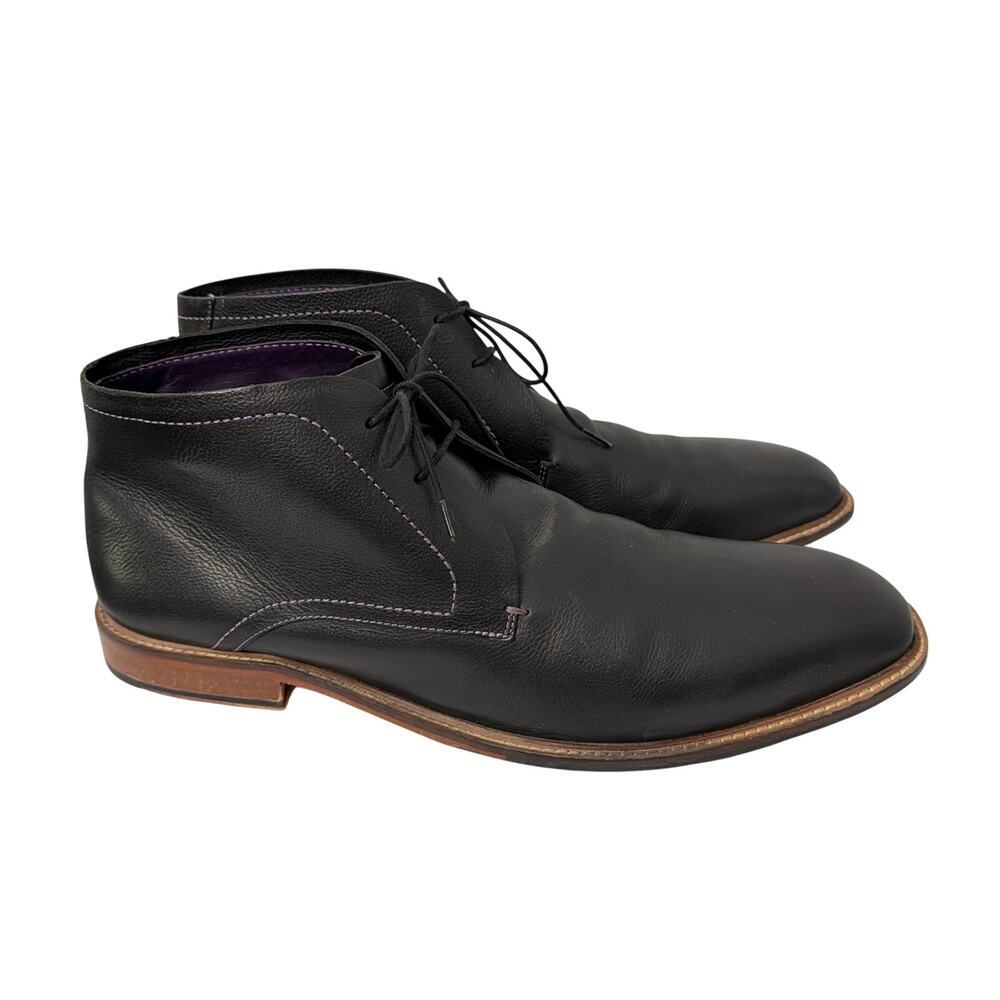 Ted Baker Boots Men's Size 16 Torsdi 4 Black Pebbled Leather Lace Up Chukka